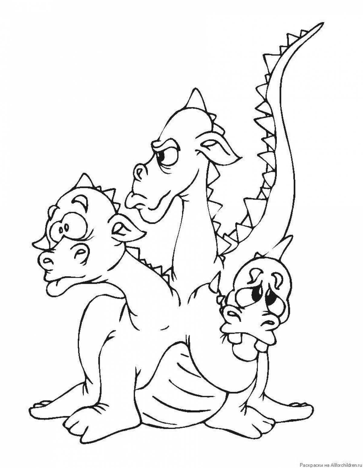 Photo Coloring book fire three-headed dragon