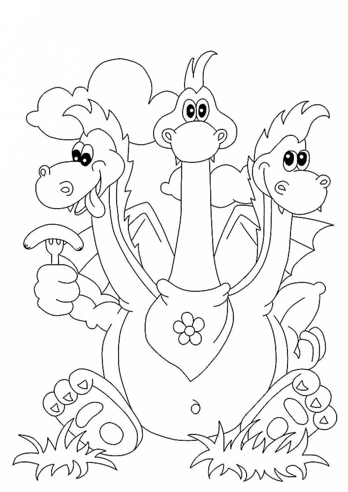 Glorious three-headed dragon coloring page