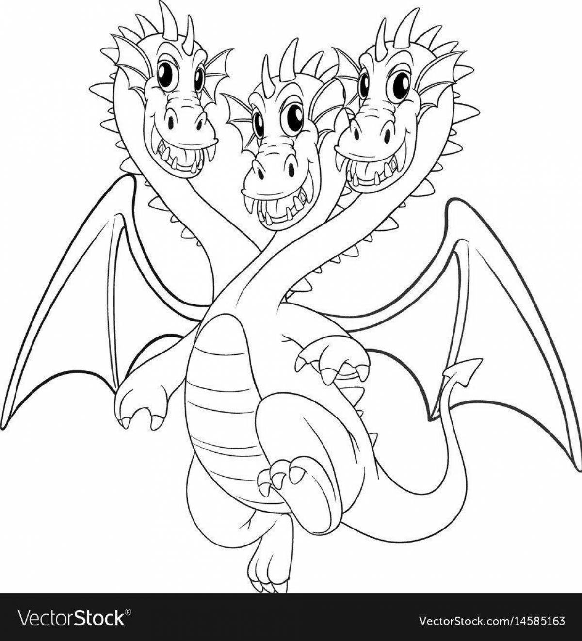 Coloring page magnificent three-headed dragon