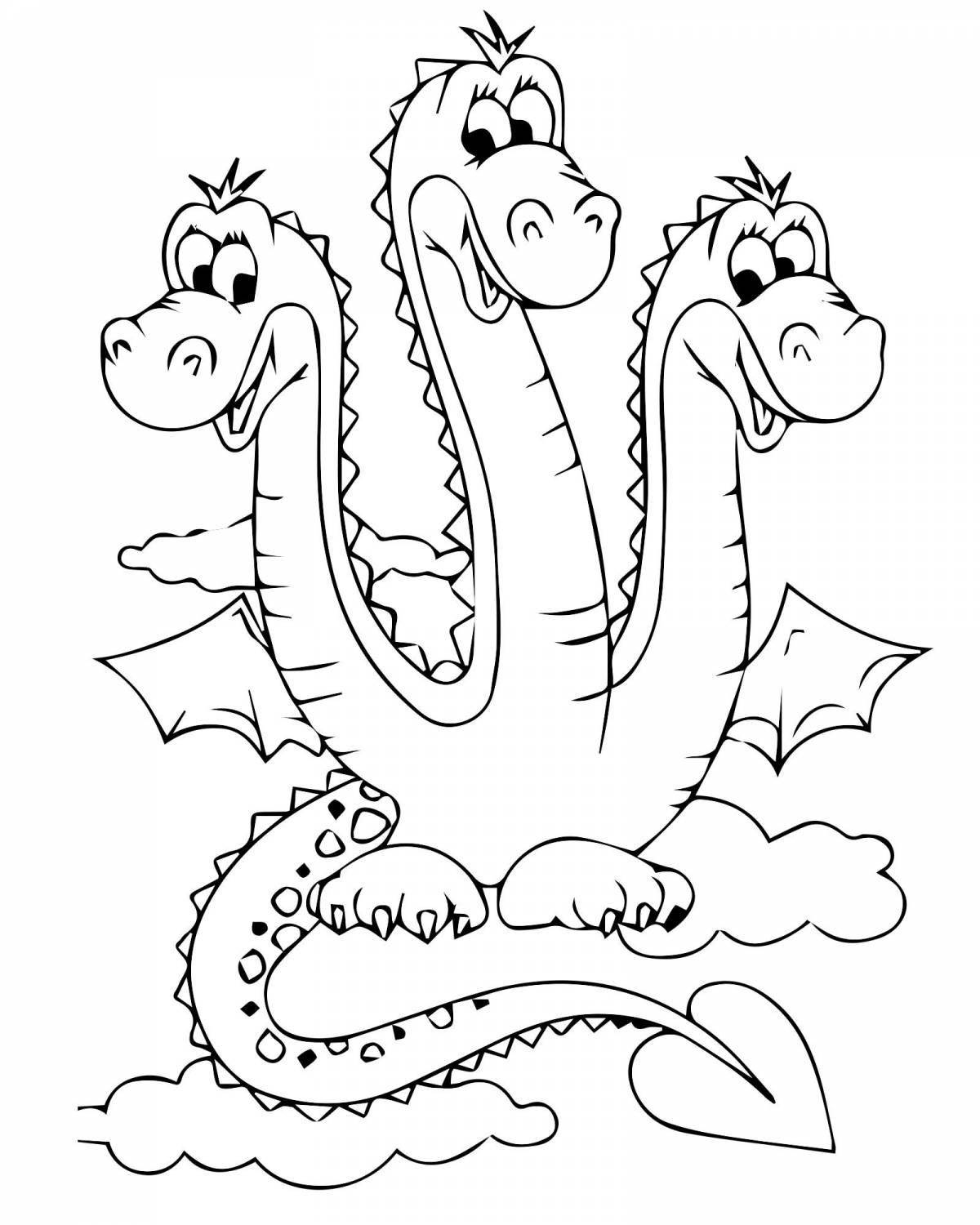 Large three-headed dragon coloring page