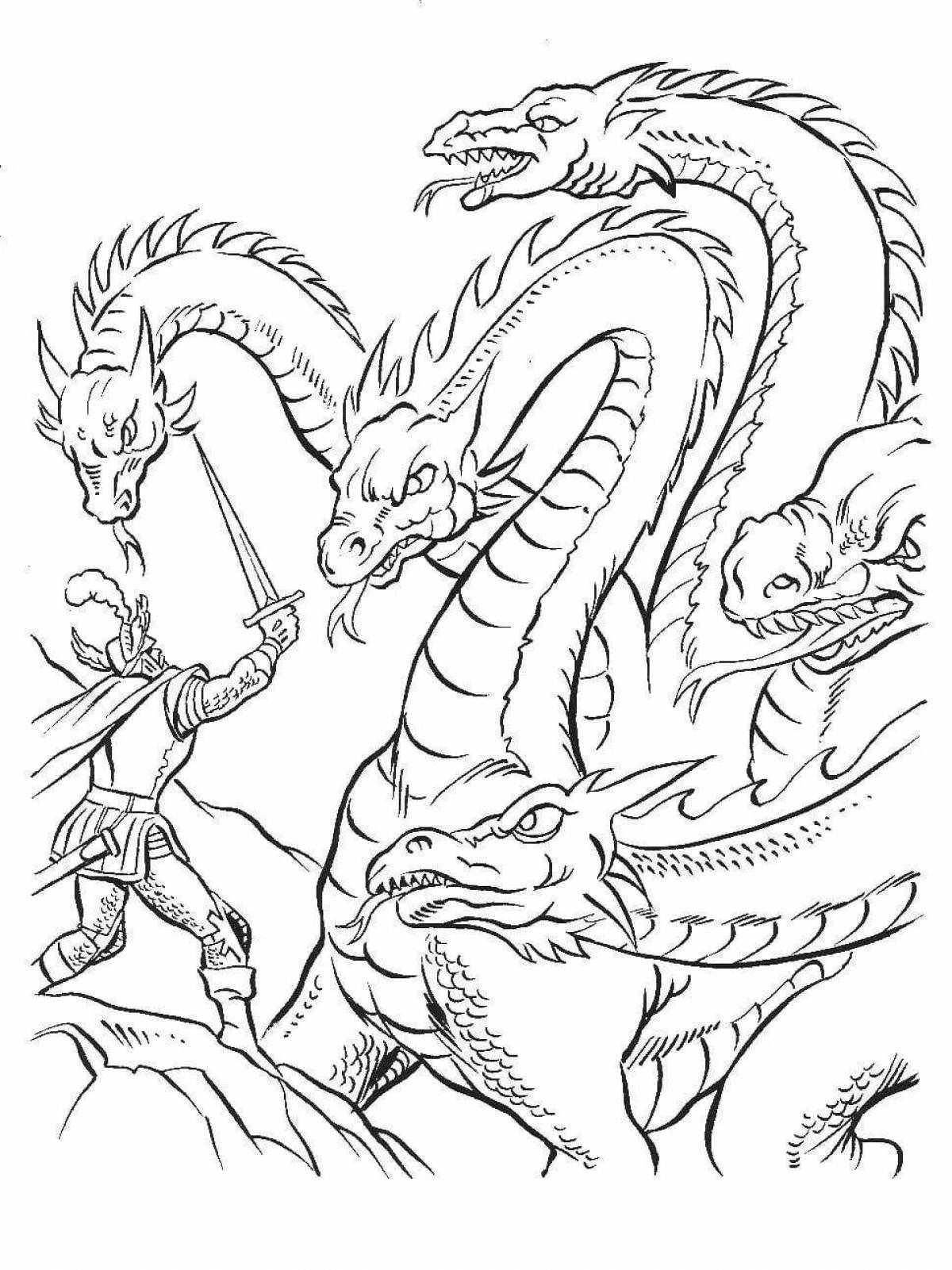 Exquisite three-headed dragon coloring page