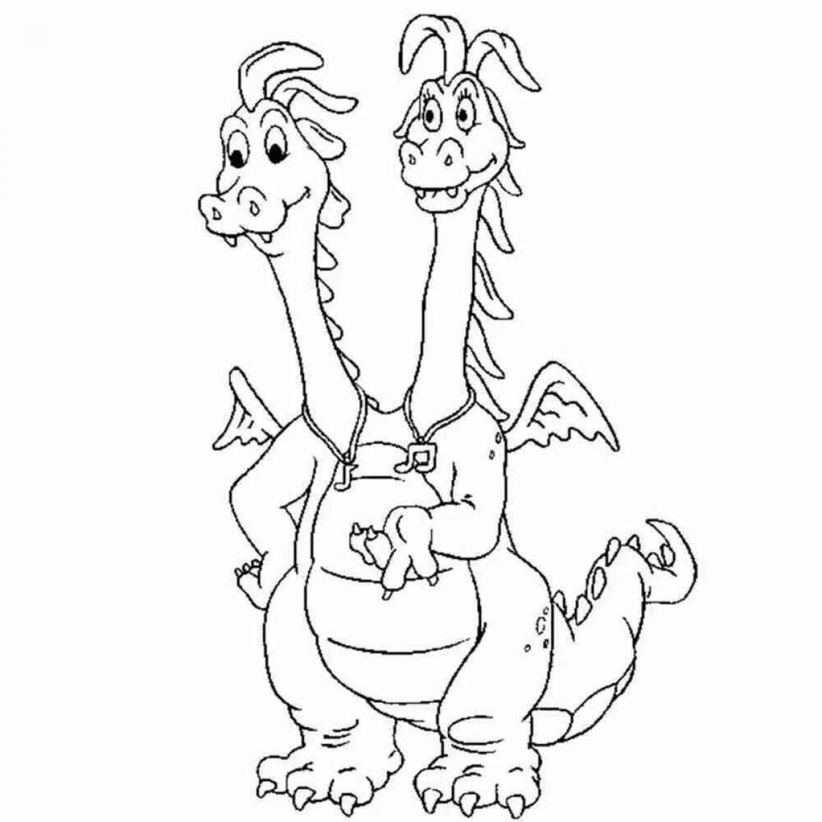 Coloring page elegant three-headed dragon