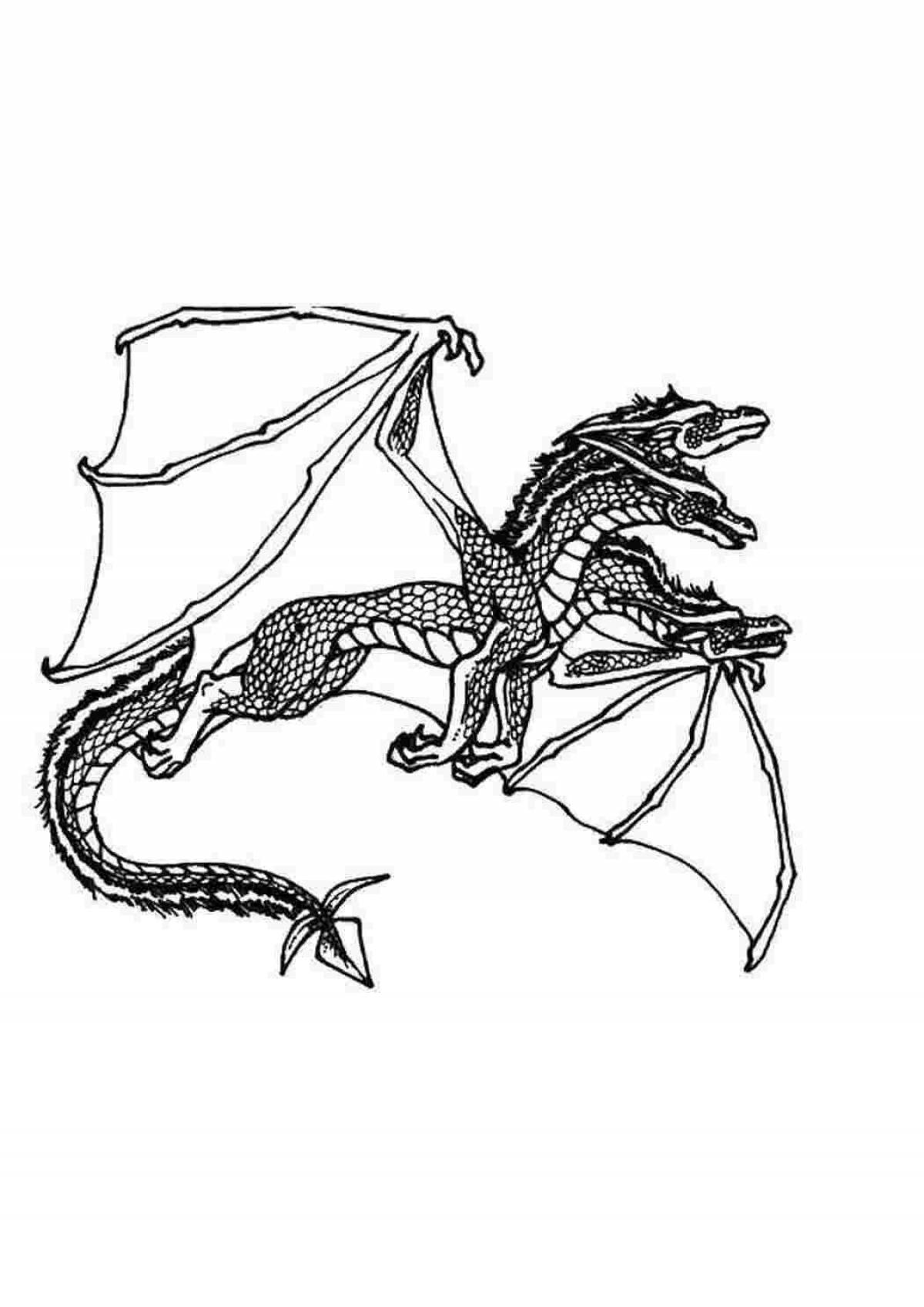 Great three-headed dragon coloring page