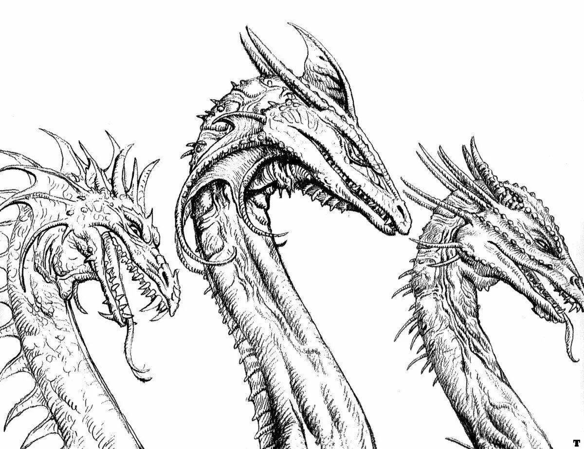 Amazing three-headed dragon coloring book