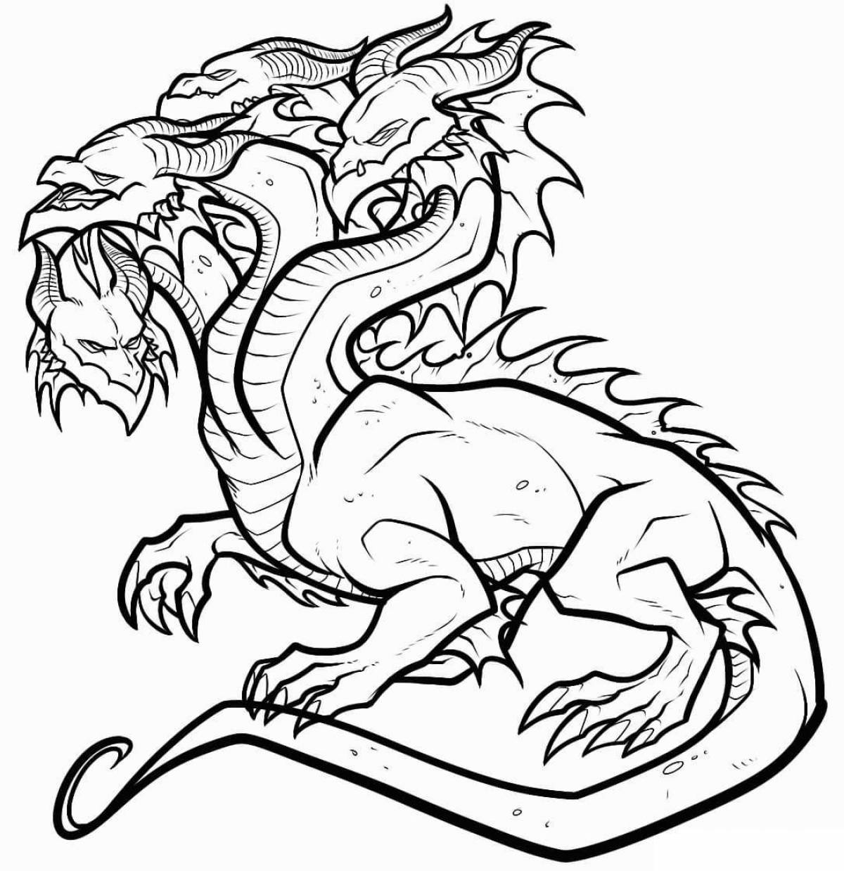 Coloring book incredible three-headed dragon