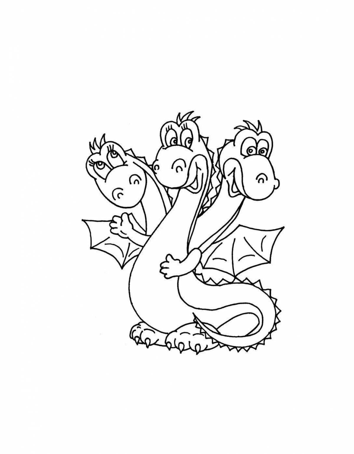 Coloring page magnanimous three-headed dragon