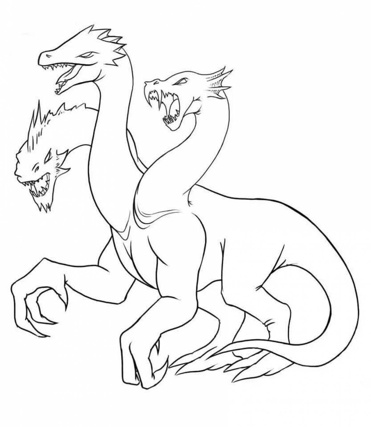 Great three-headed dragon coloring page