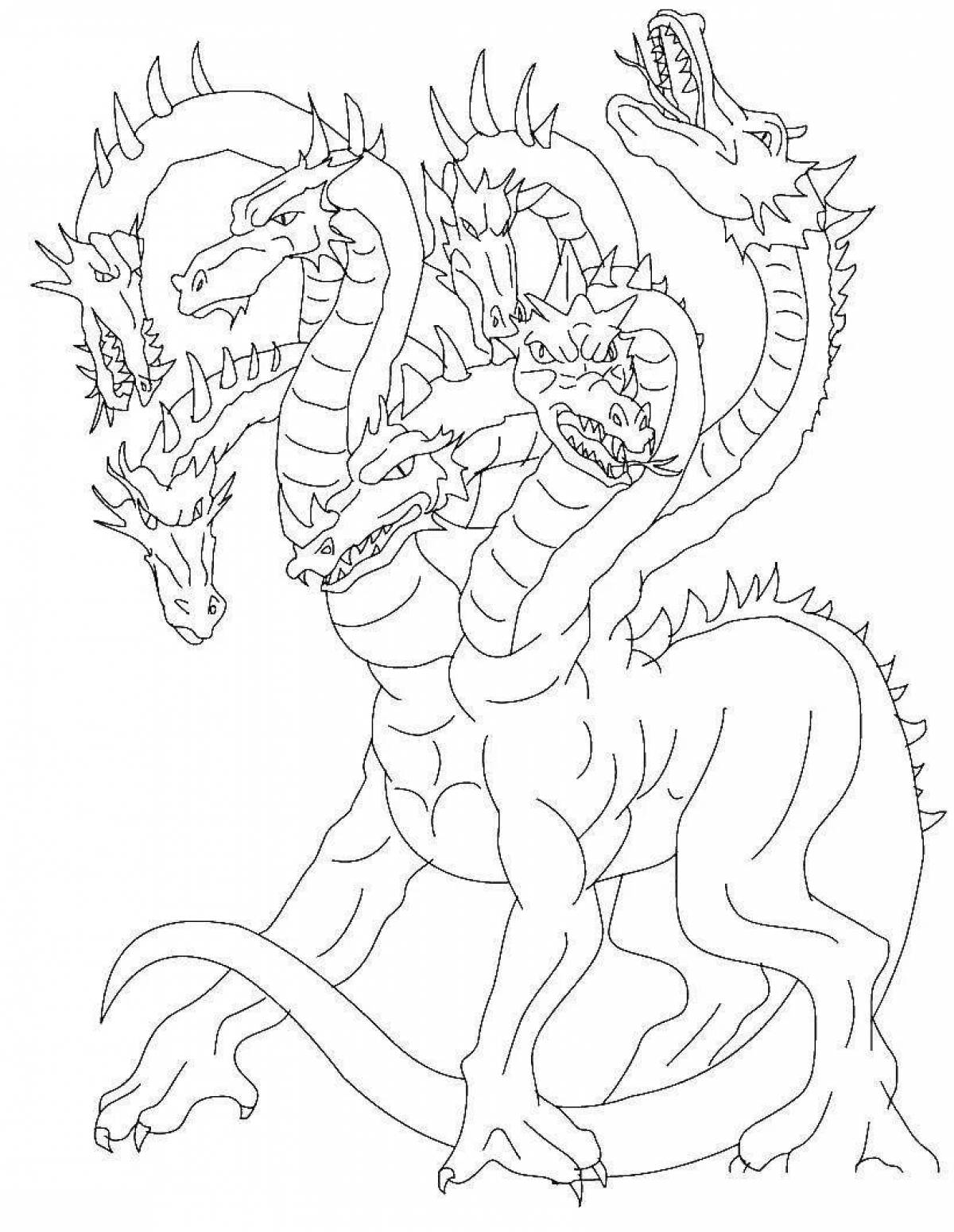 Giant three-headed dragon coloring page
