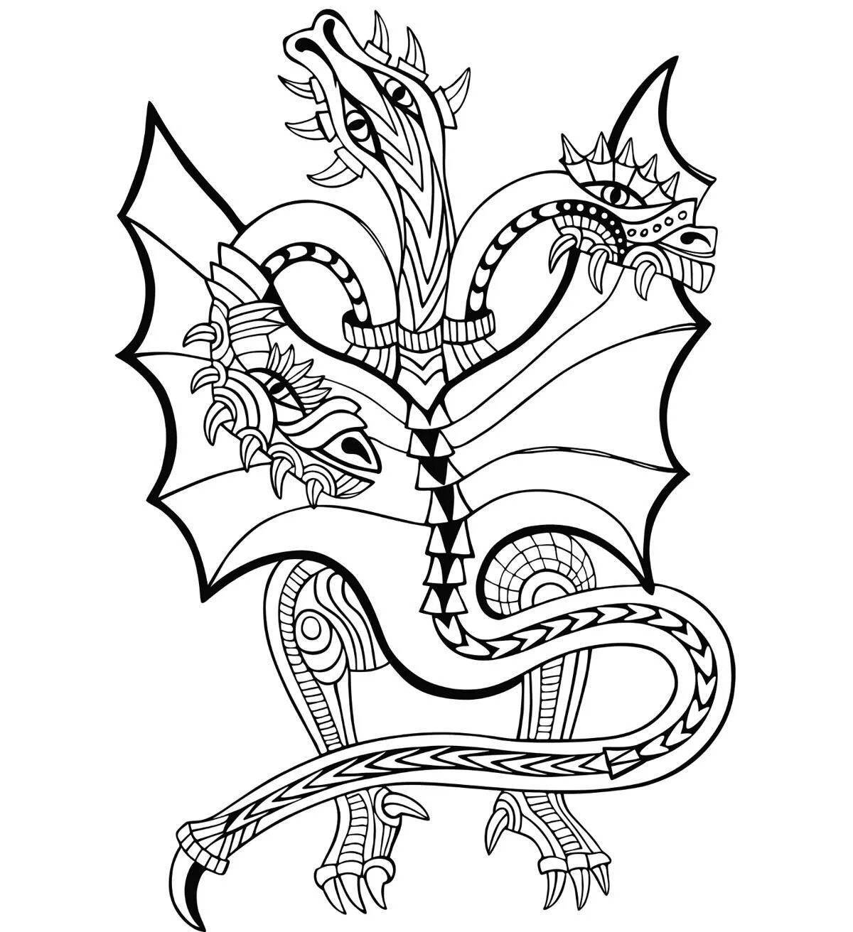 Generous three-headed dragon coloring page
