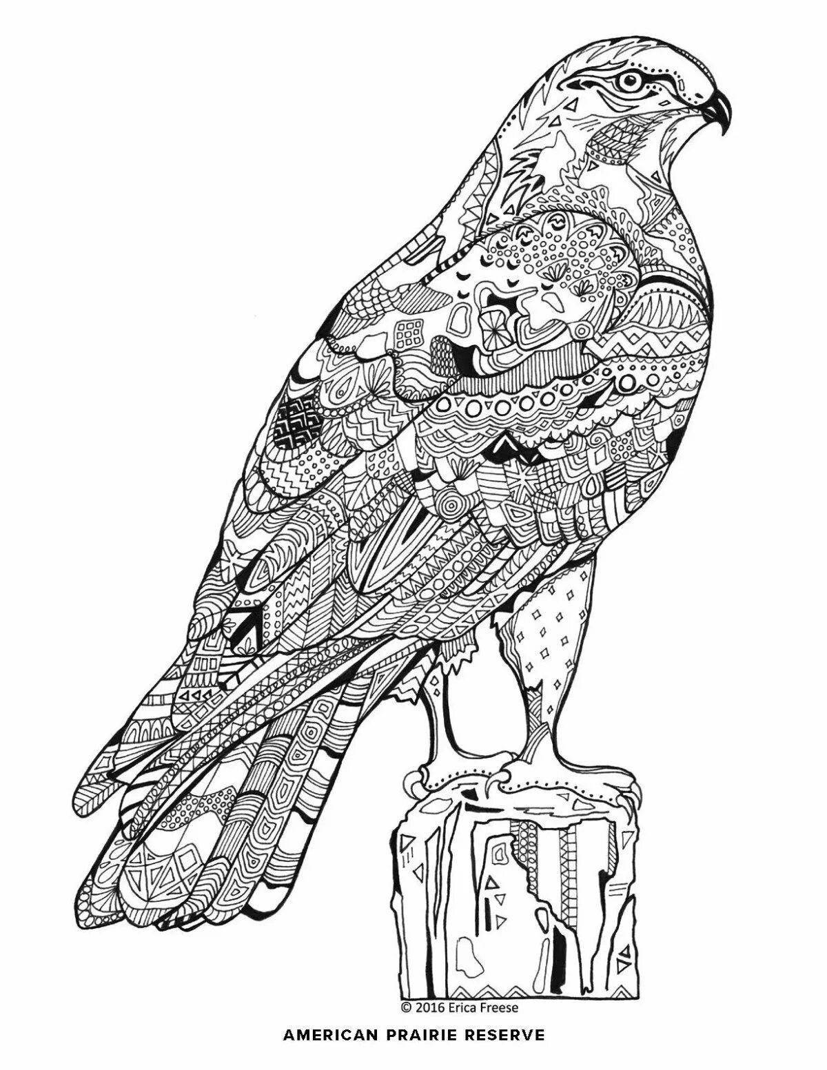 Богато украшенная раскраска антистрессовый орел