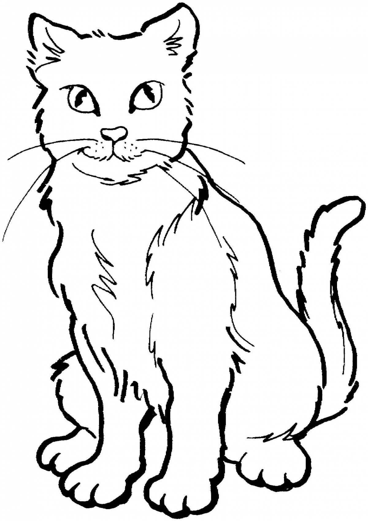 Coloring book smiling kitten bw