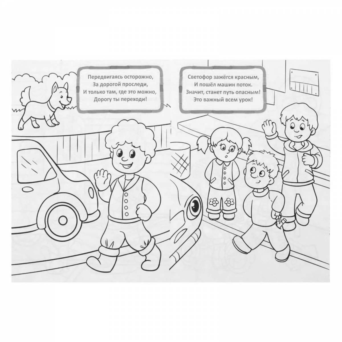 Bright coloring page safe road