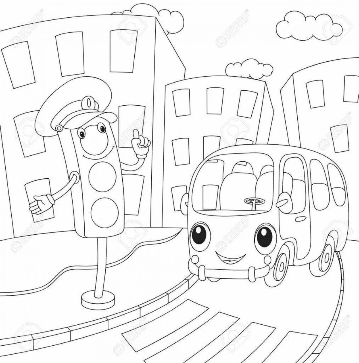 Funny safe road coloring page