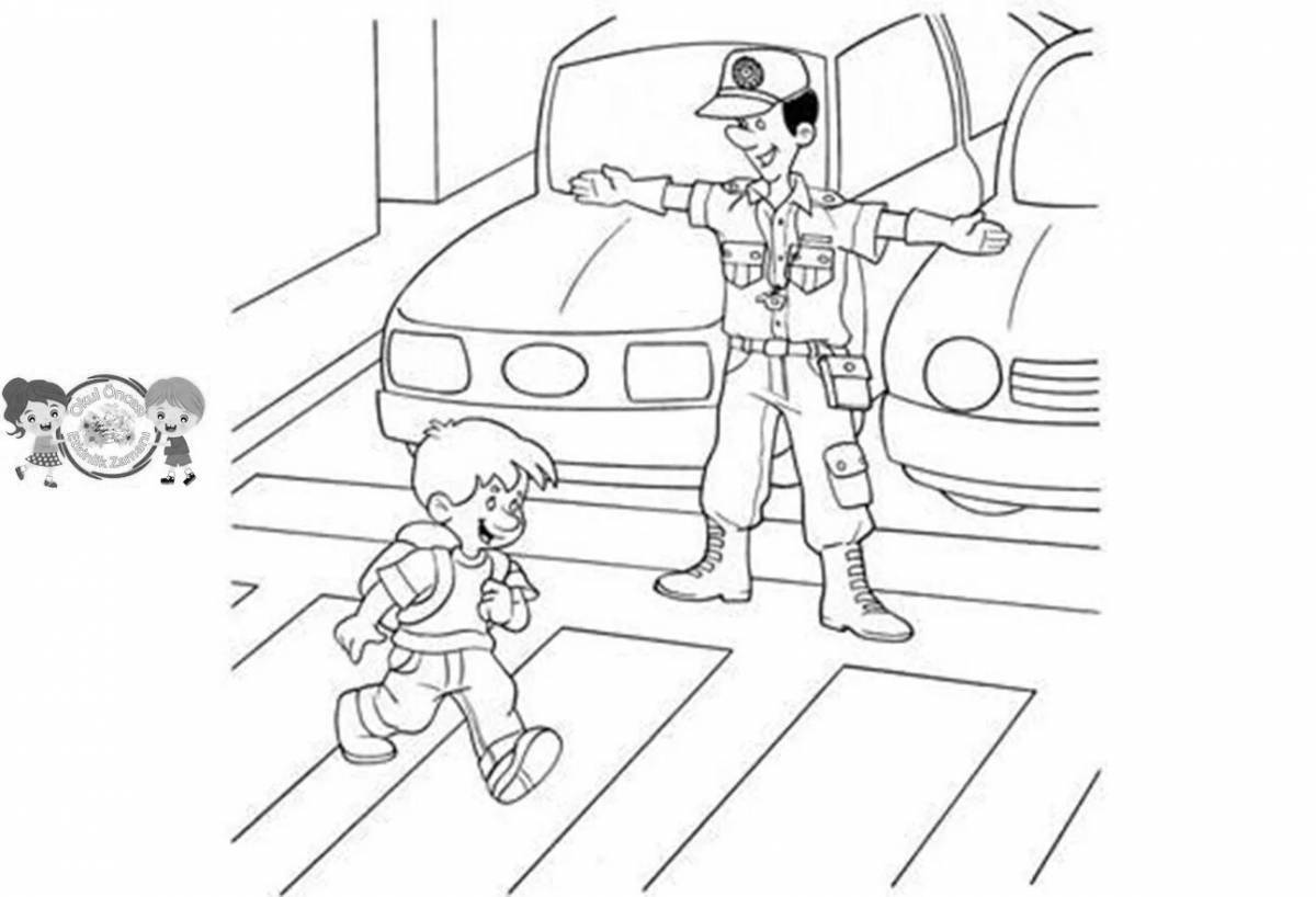 Safe road coloring page filled with color