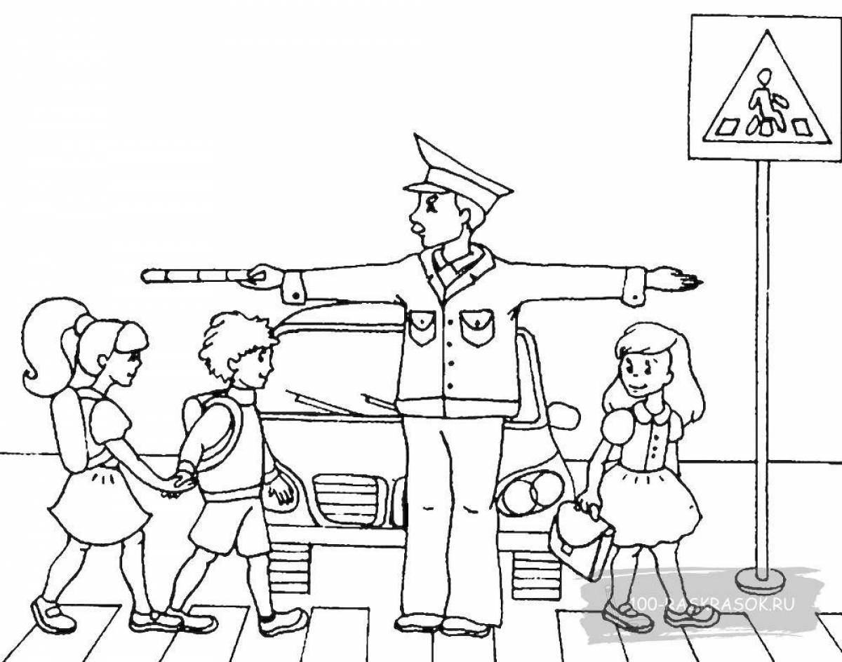 Color-frenzy safe road coloring page