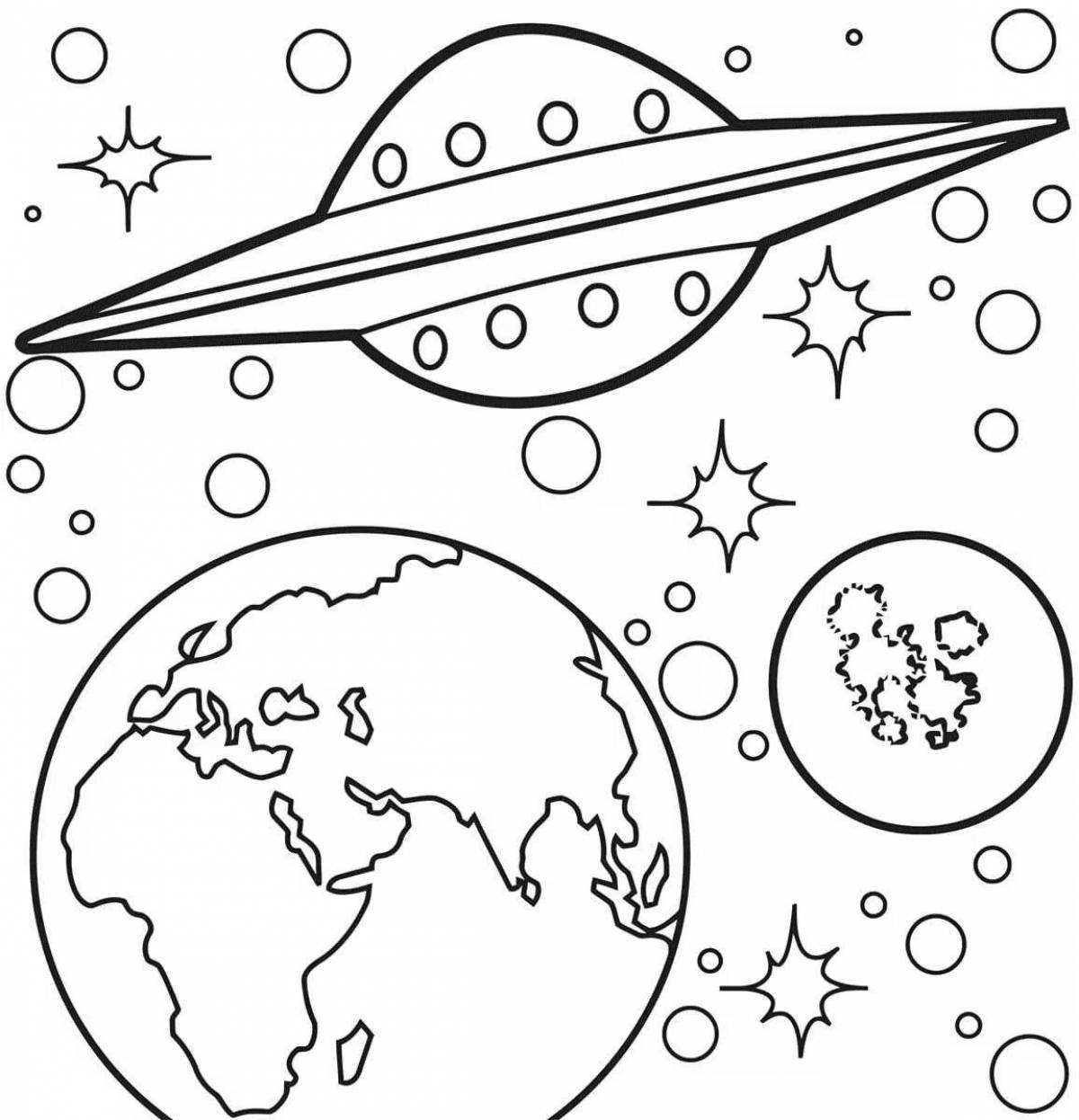 Coloring book cheerful day of astronautics