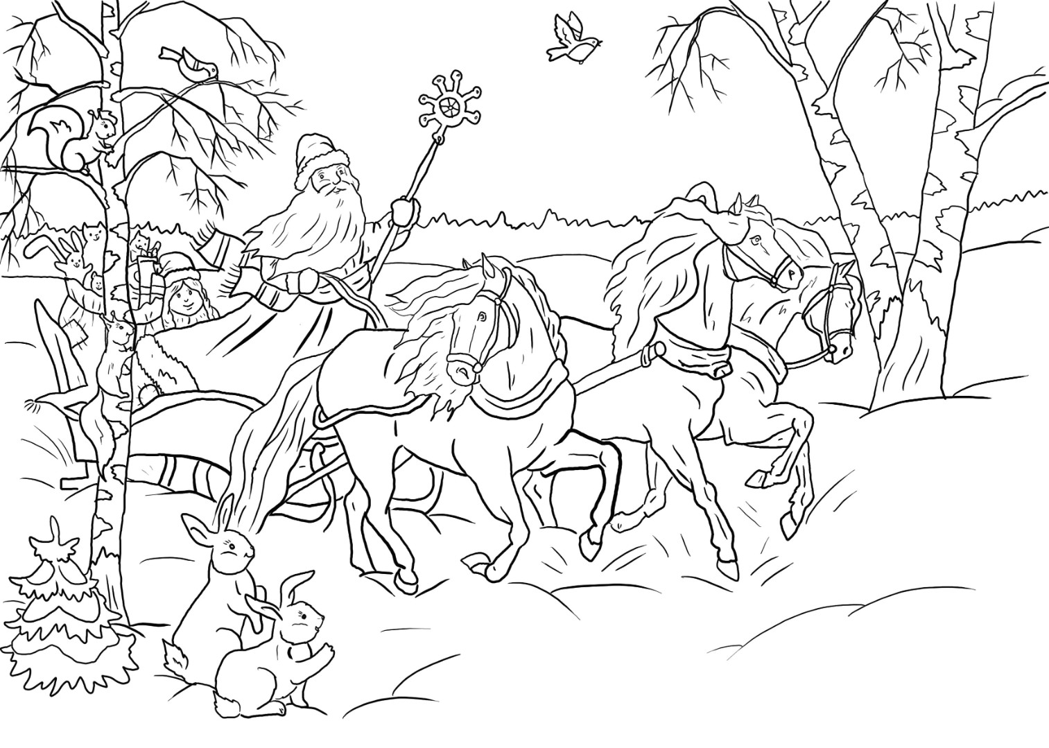 Coloring page majestic trio of horses
