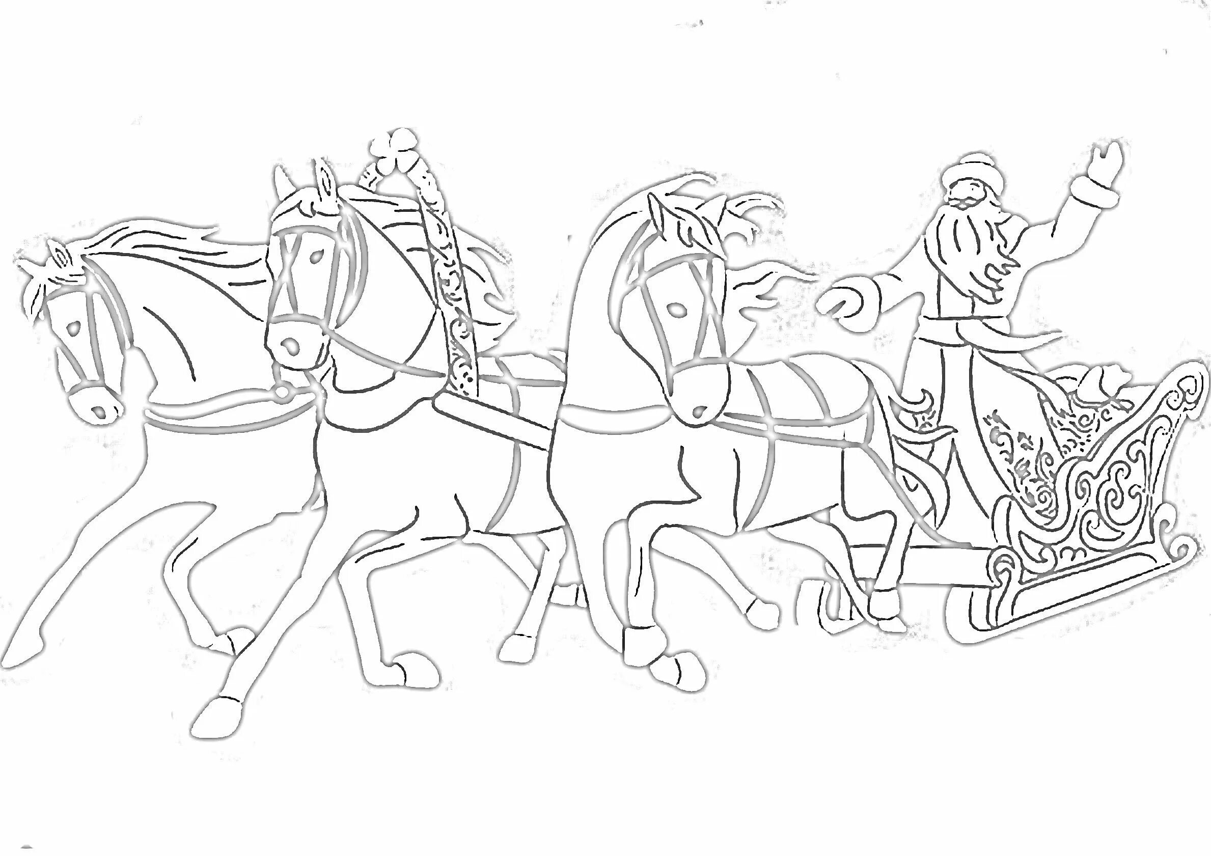 Coloring page bright trio of horses