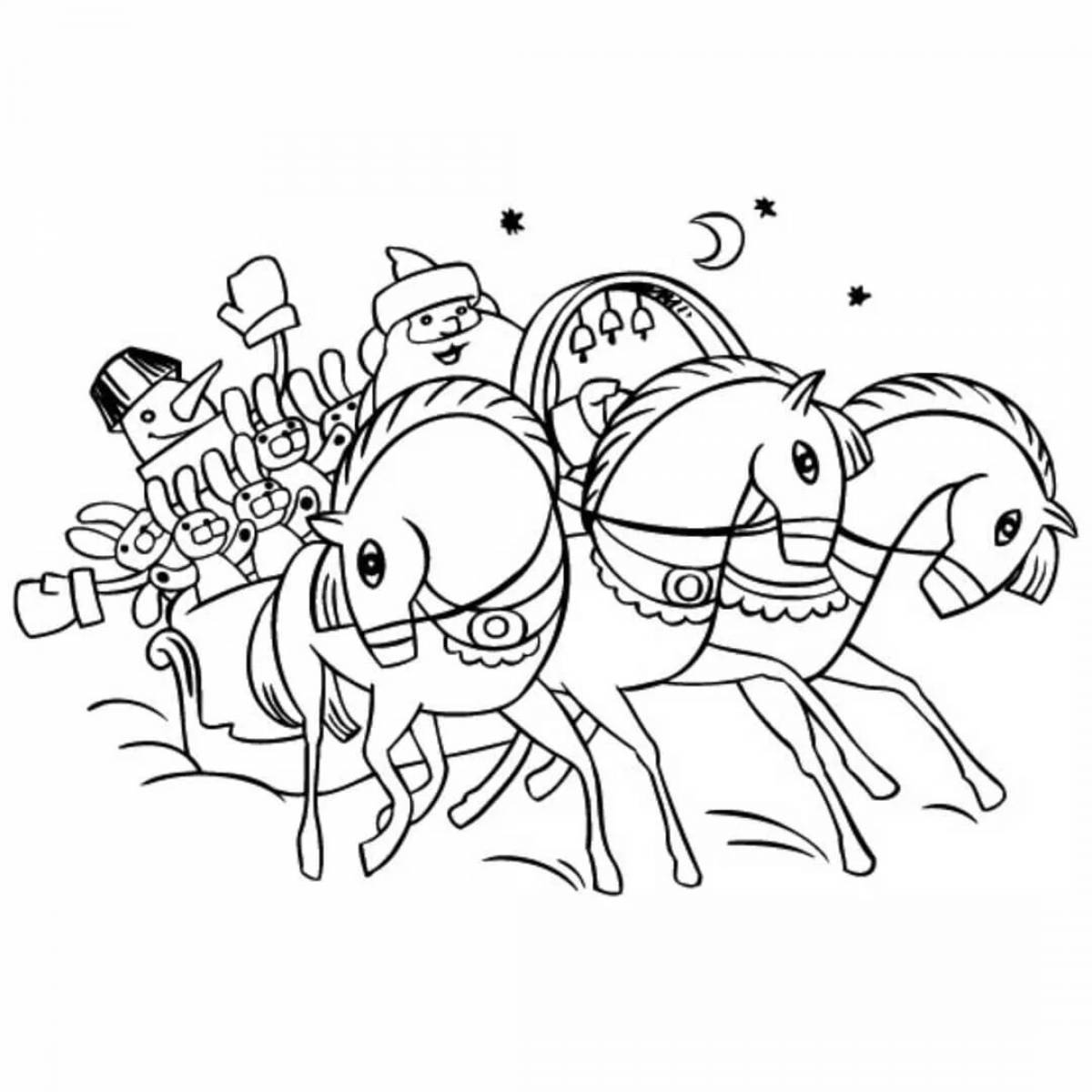 Grand trio of horses coloring page