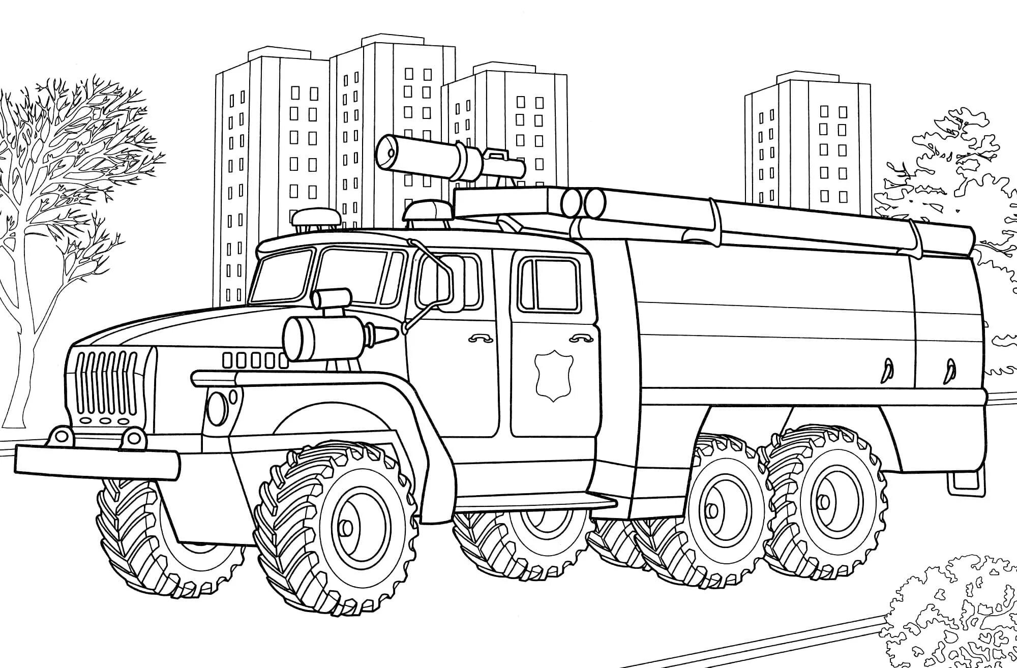 Colorful fire equipment coloring page