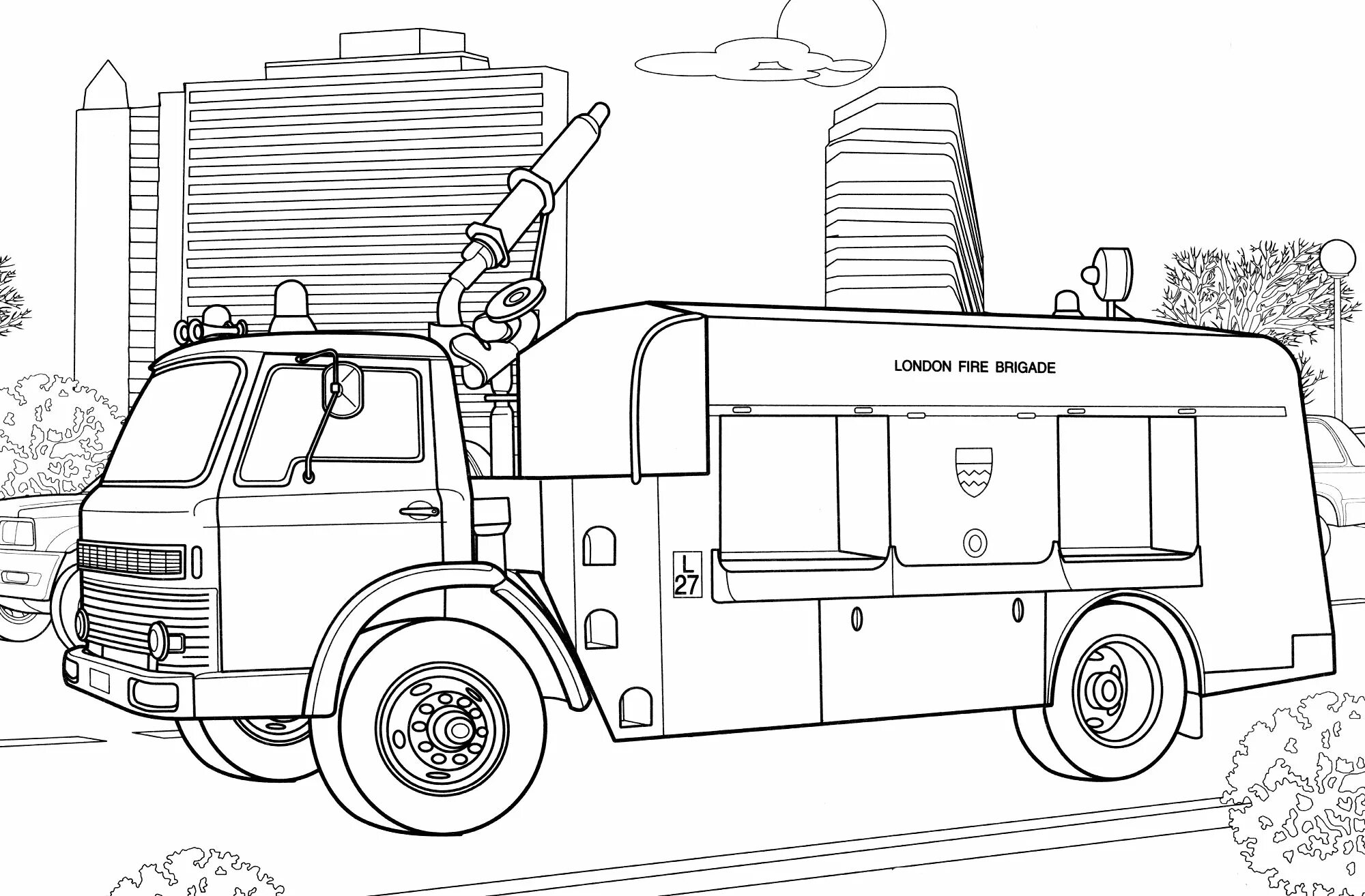 Charming firefighting equipment coloring page