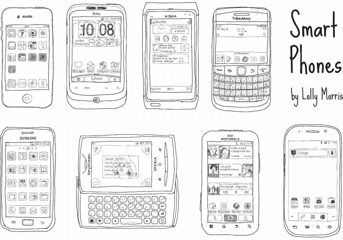 Attractive touch screen phone coloring page