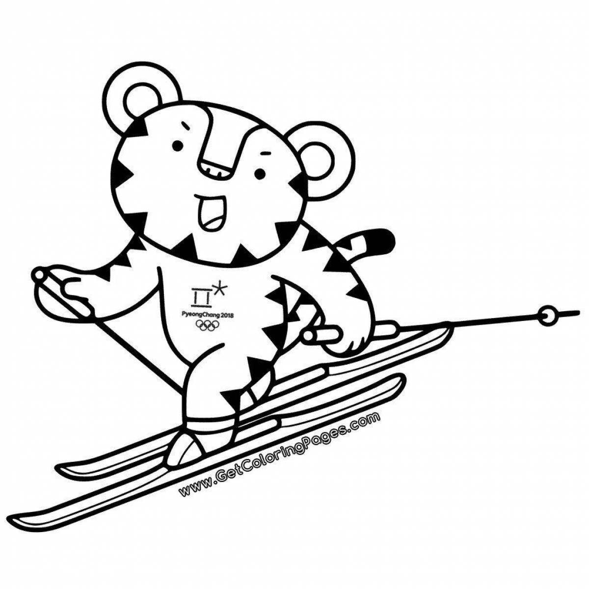Colorful ski race coloring page