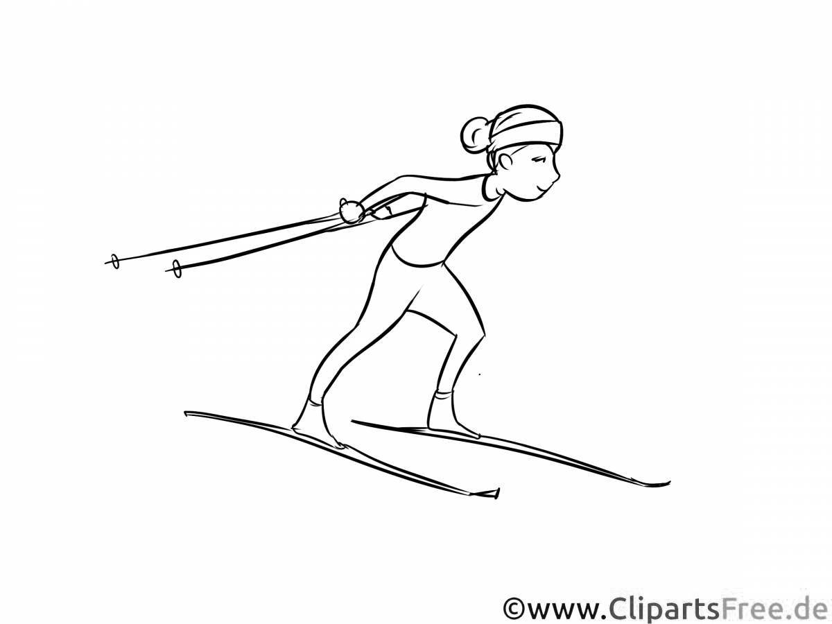 Coloring page energetic ski race