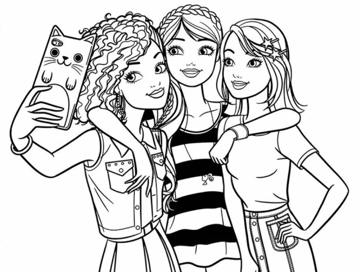 Playful coloring three friends