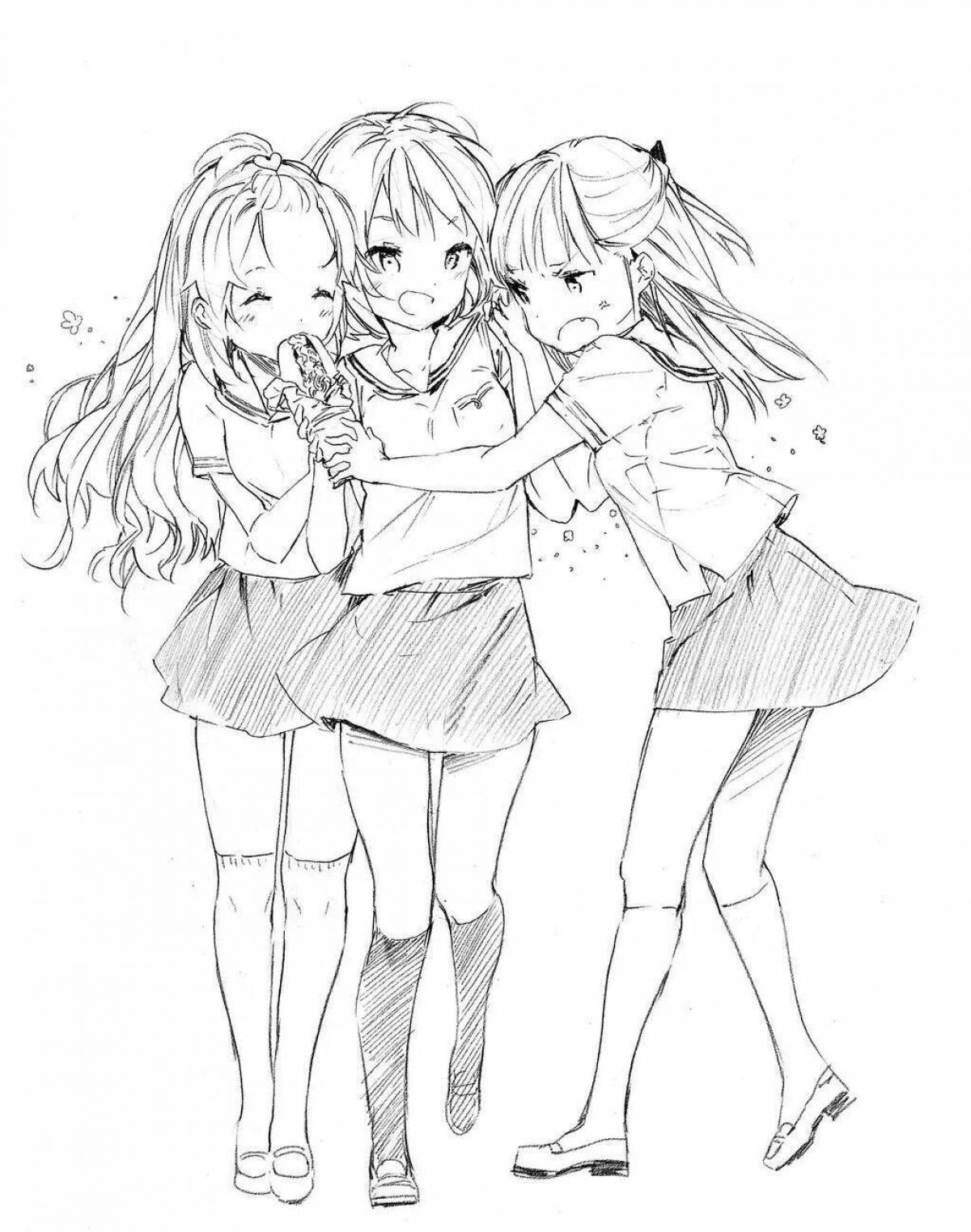 Three friends happy coloring