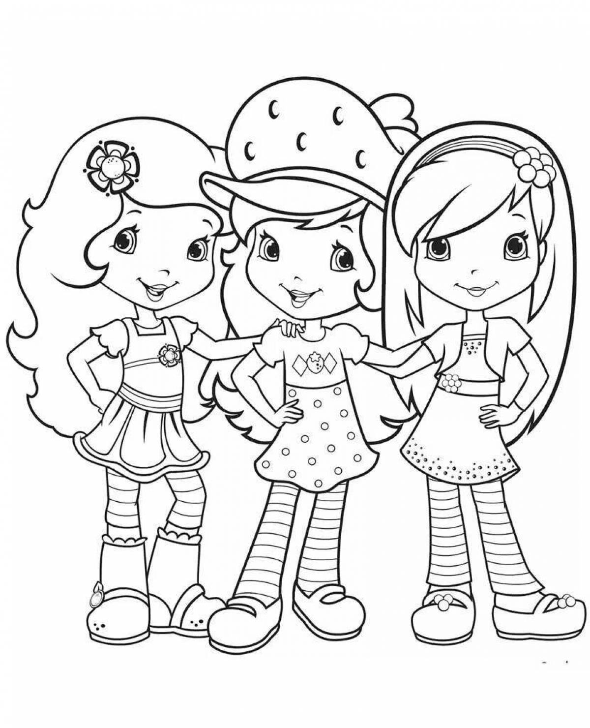 Three girlfriends giggling coloring book