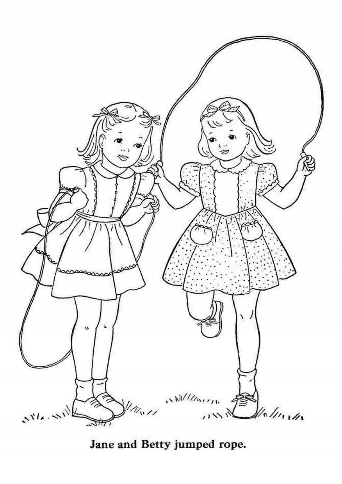 Three girlfriends grinning coloring book