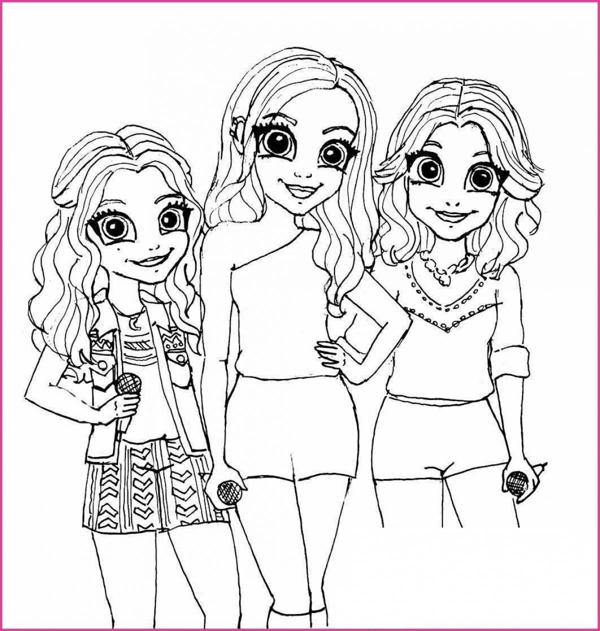 Exciting coloring three girlfriends