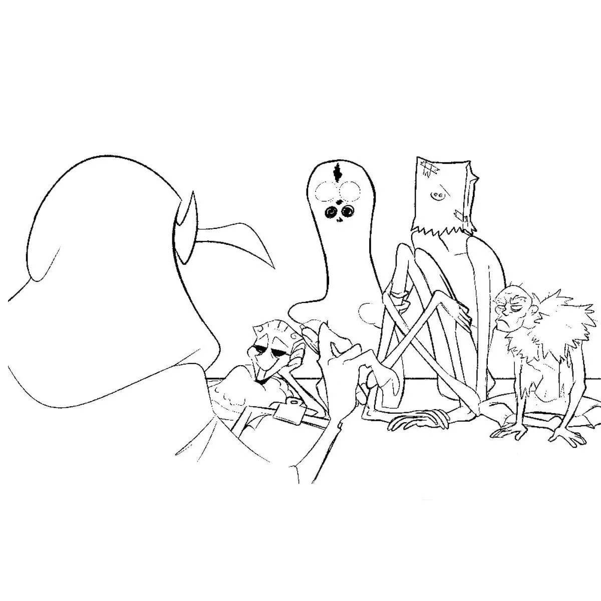 Cute shy monster coloring page