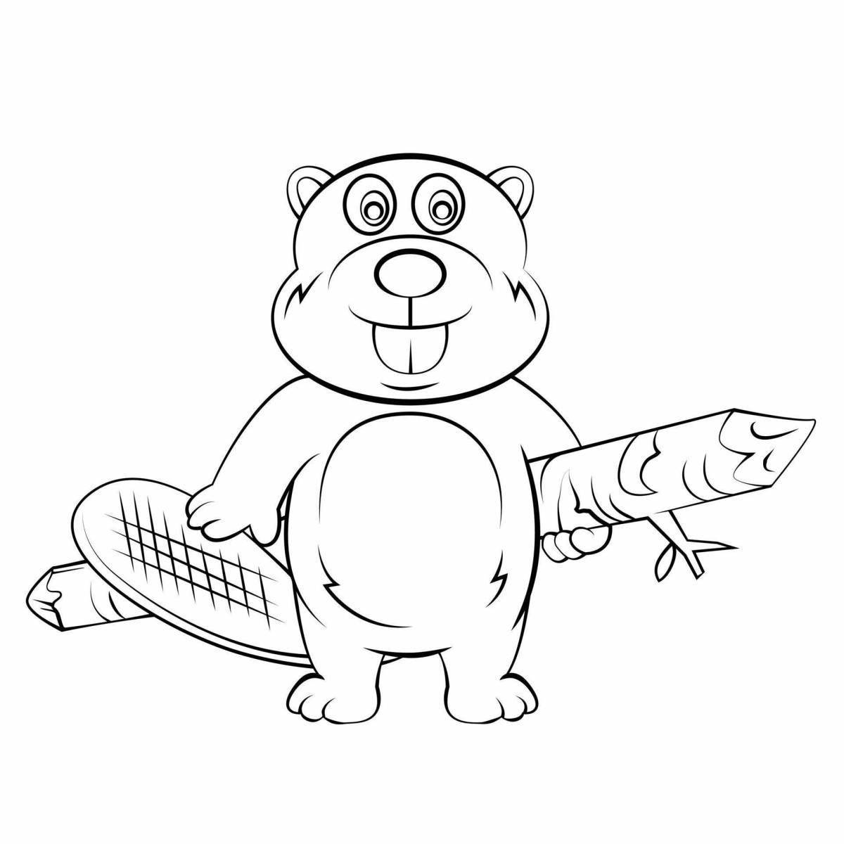 Coloring page happy beaver