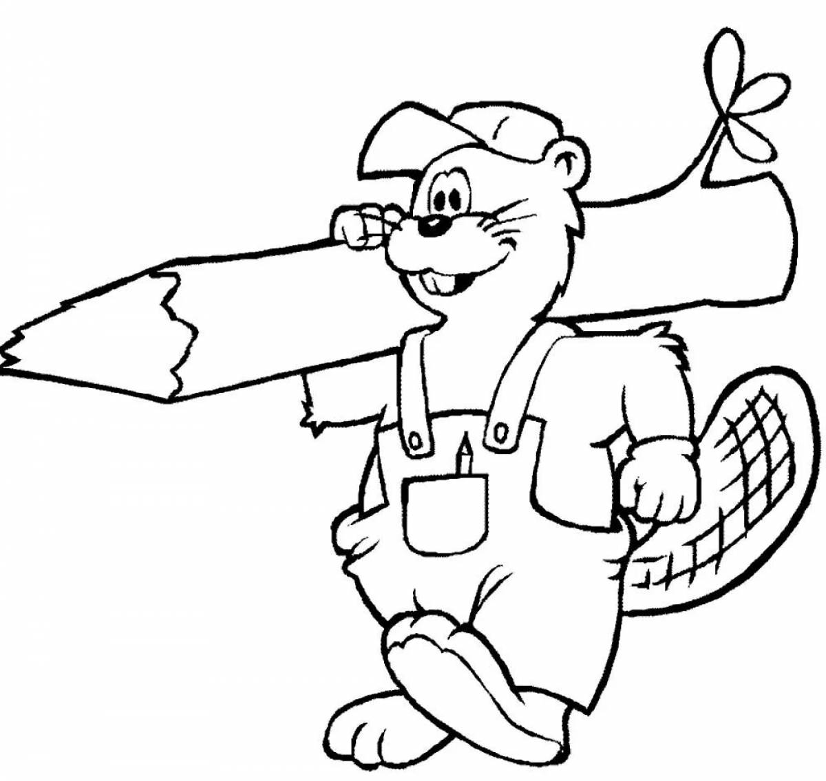 Animated beaver coloring page