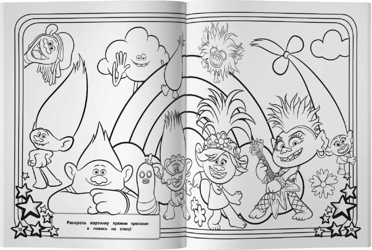 Sparkling rock trolls coloring book