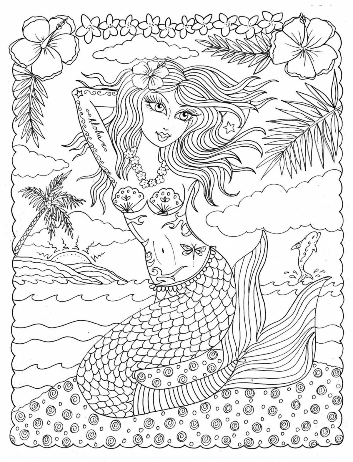 Charming coloring mermaid complex