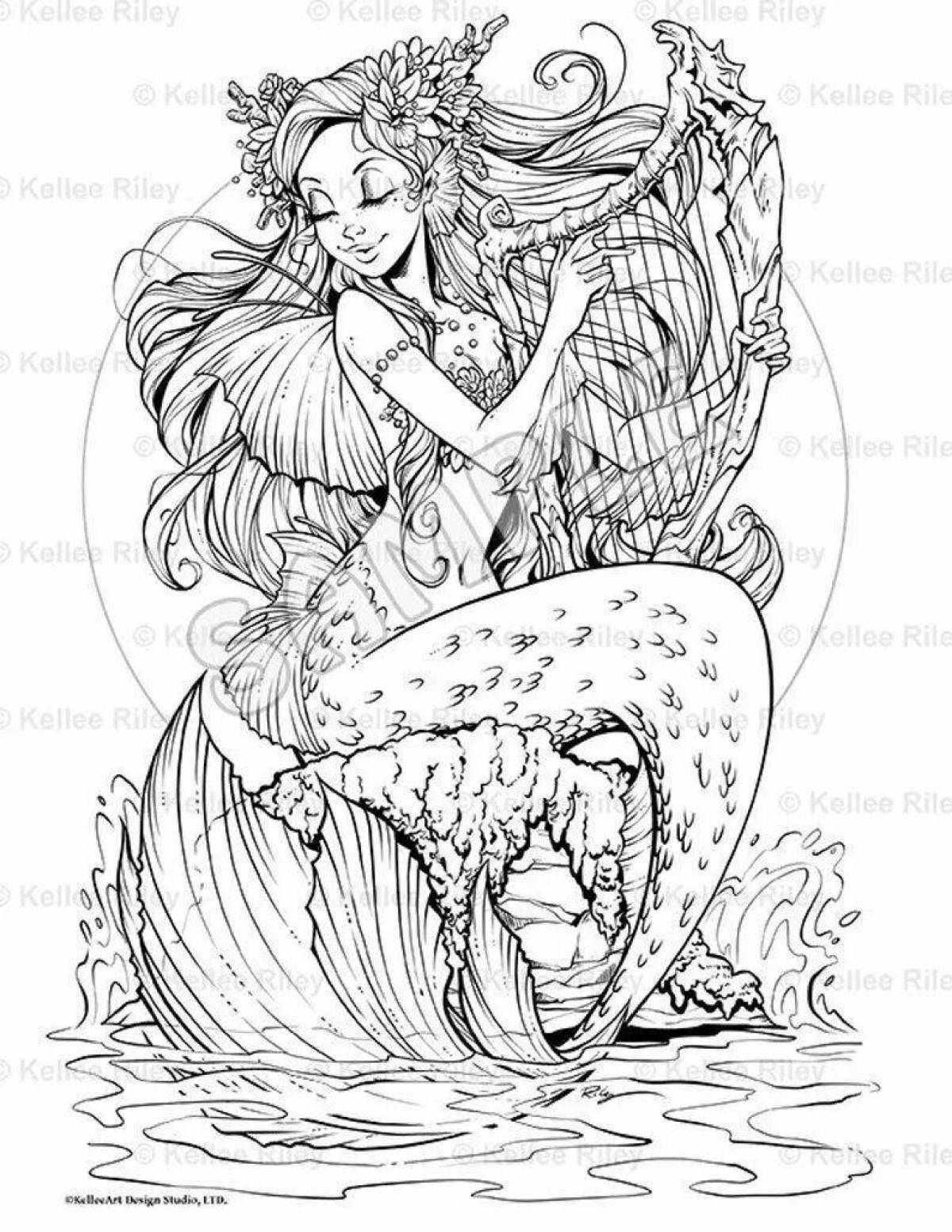 Grand coloring page mermaid complex