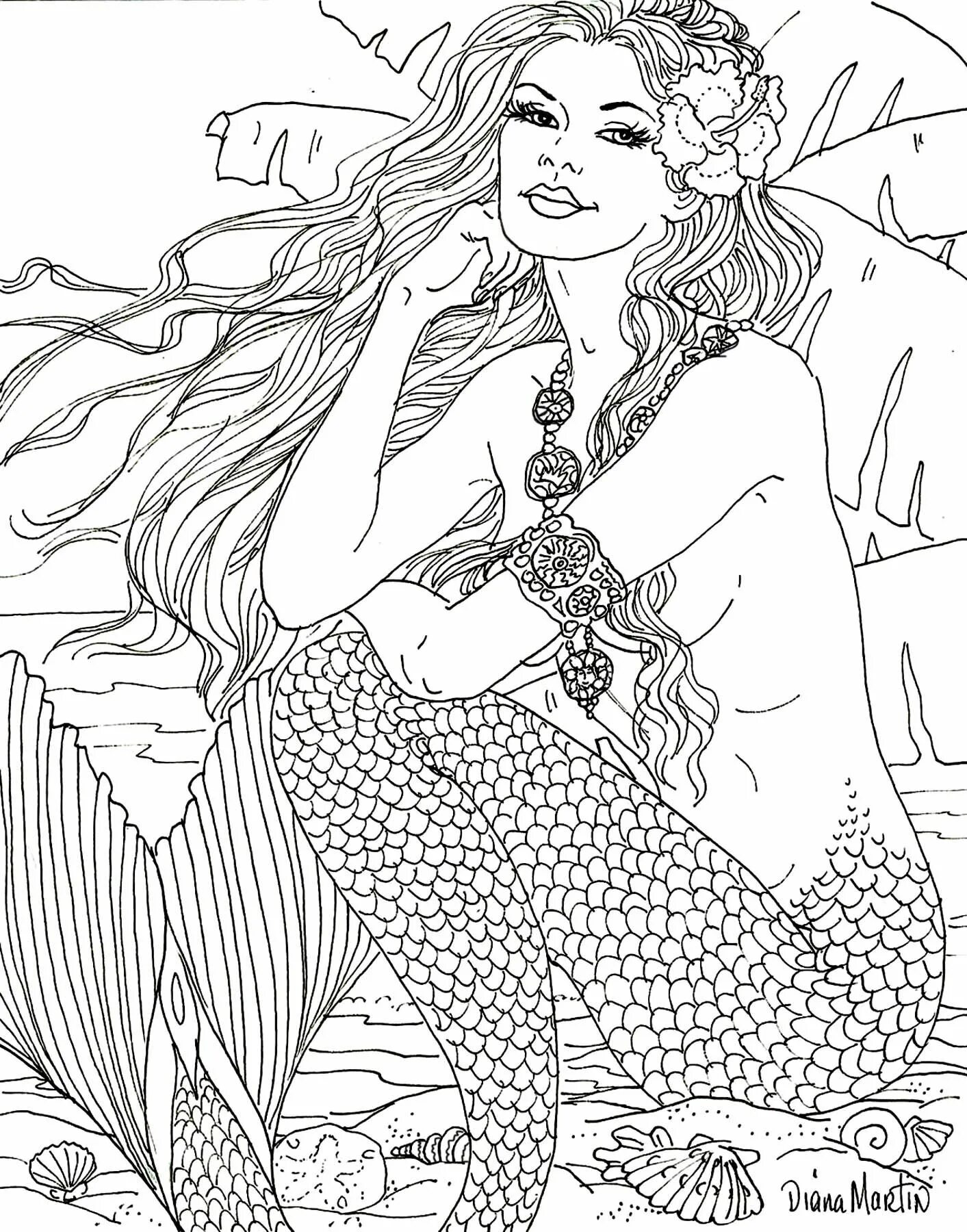 Exalted coloring page mermaid complex