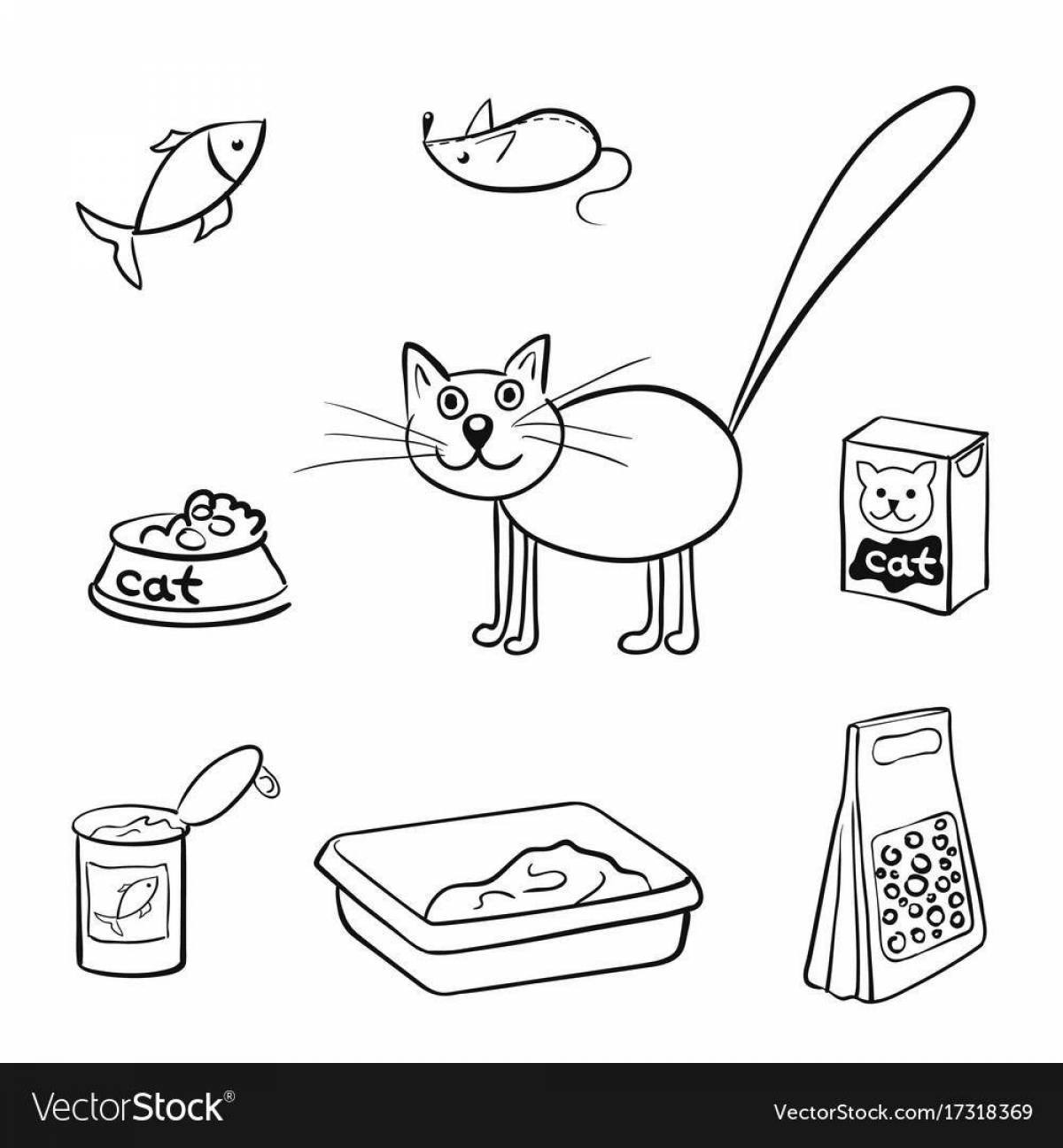 Colorful cat food coloring page
