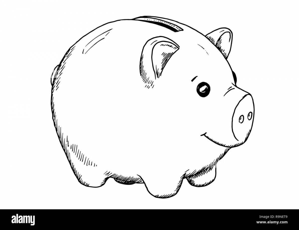 Adorable piggy bank coloring book