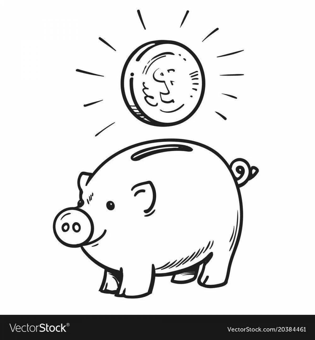 Coloring playful piggy bank