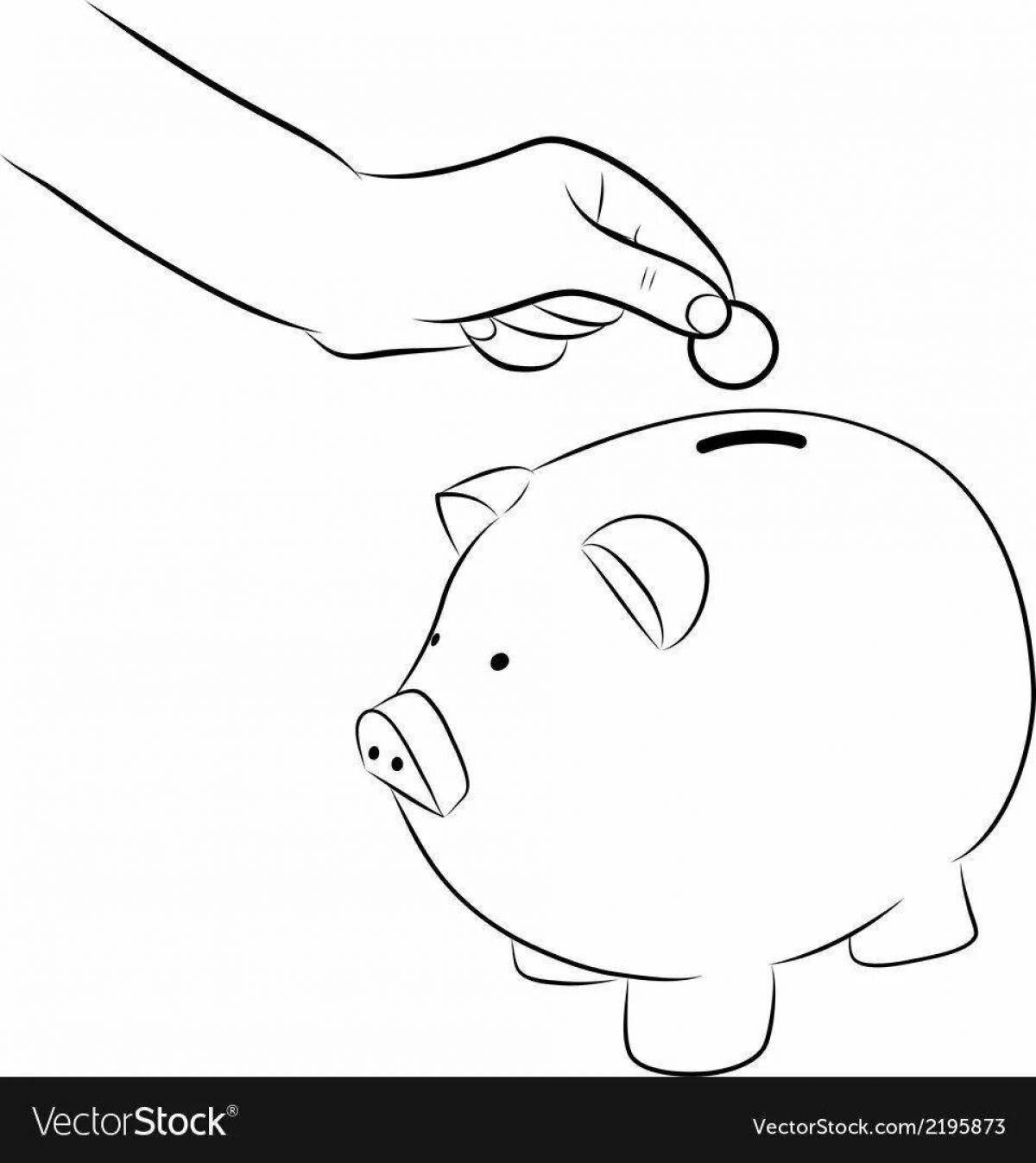 Coloring book animated piggy bank