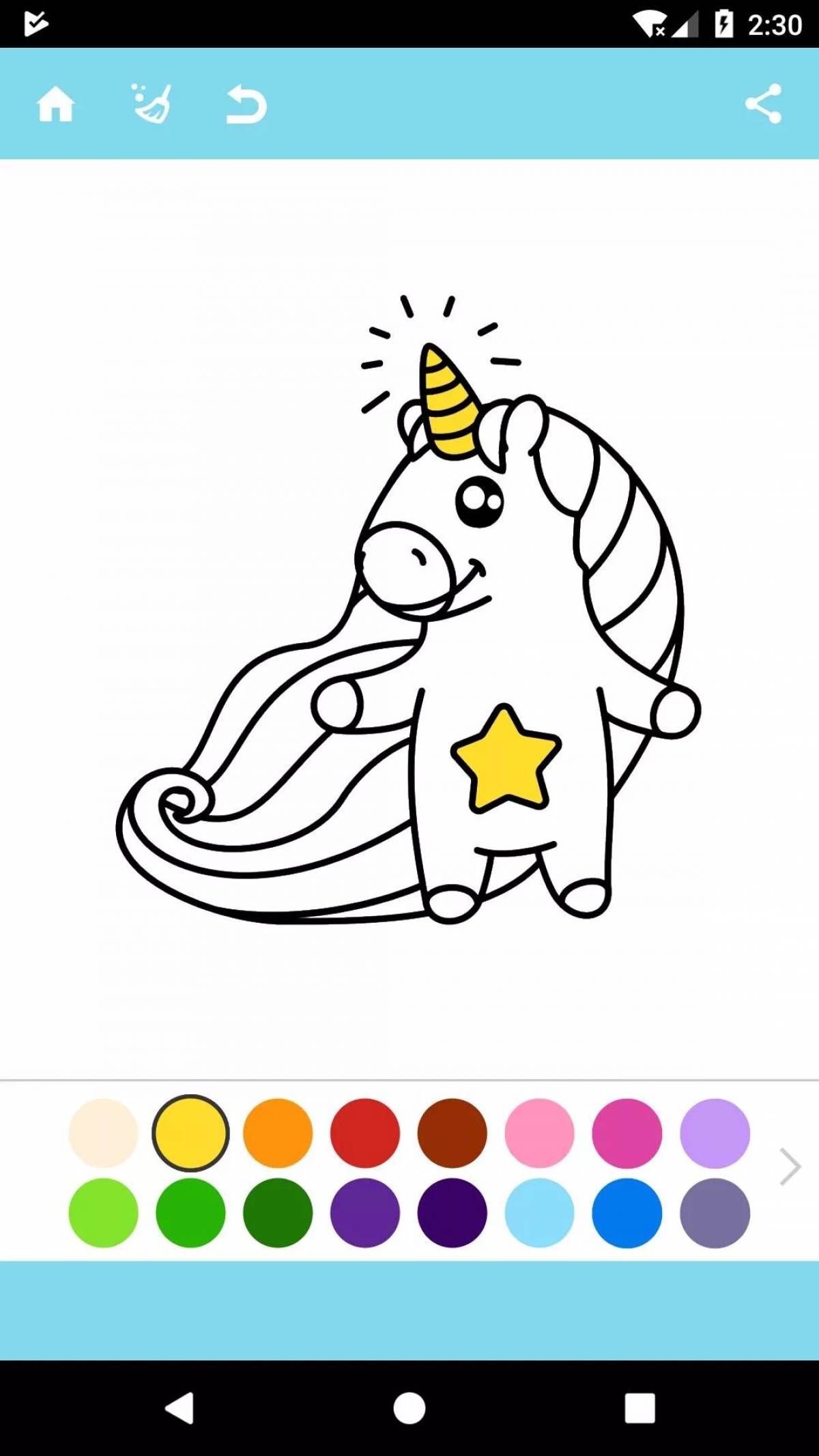 Exciting unicorn coloring pages