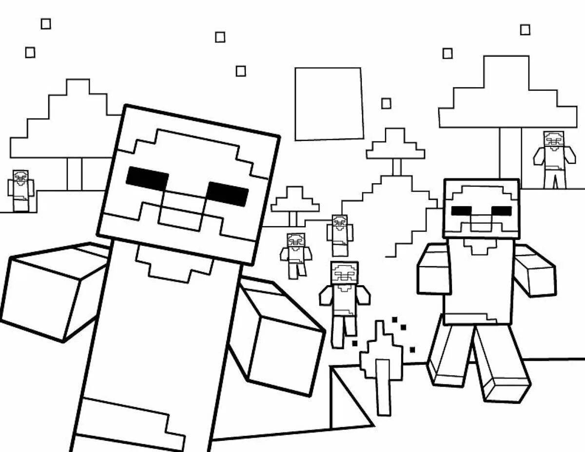 Deluxe minecraft world coloring page