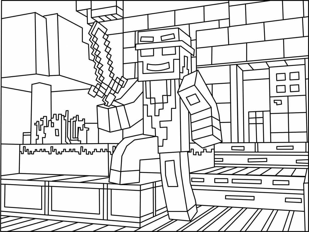 Excellent minecraft world coloring page