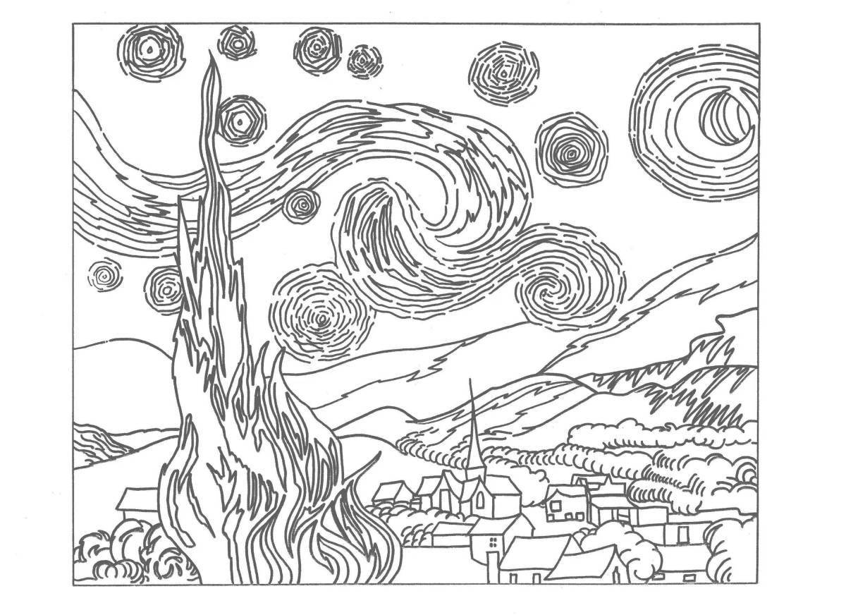 Adorable Starry Night Coloring Page
