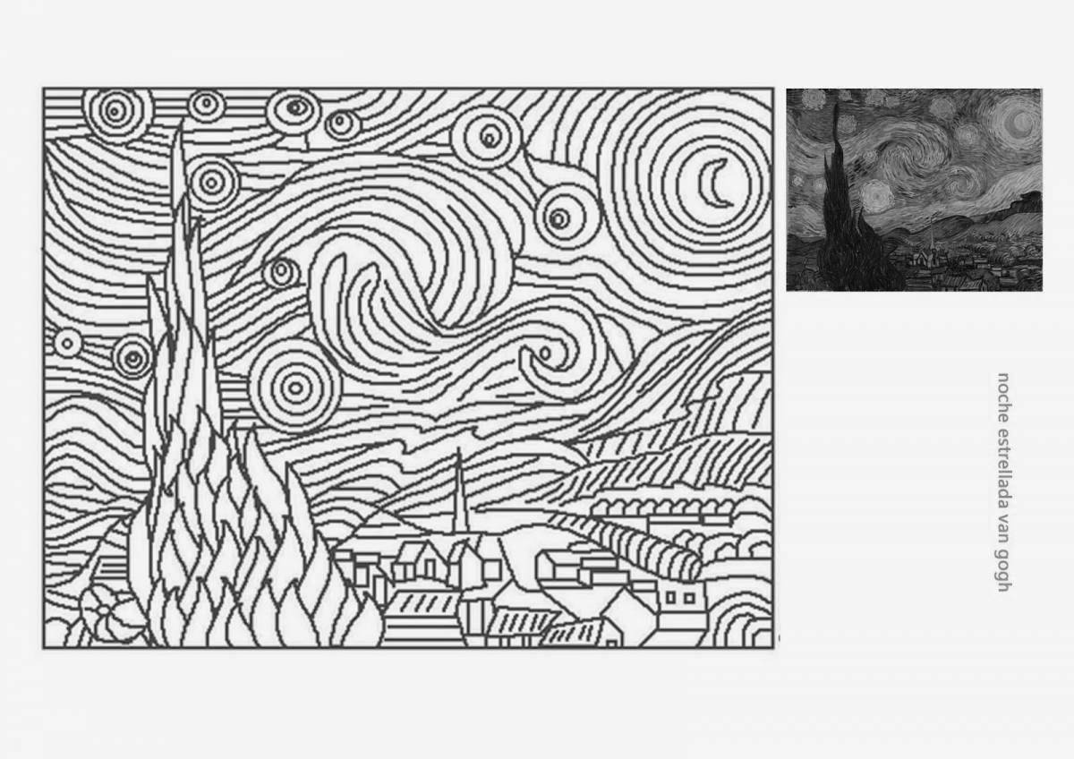 Shining starry night coloring page