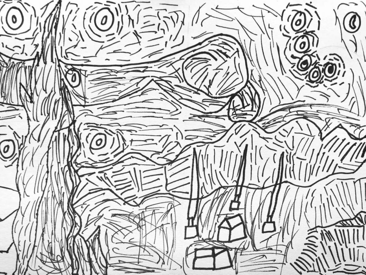 Glitter starry night coloring page